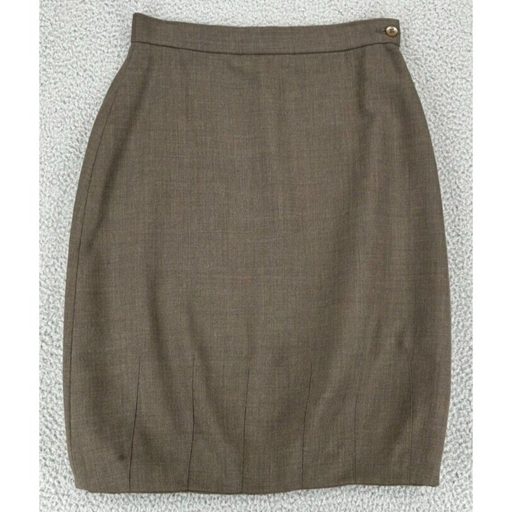 Giorgio Armani Pencil Skirt Size M Waist 28 Career Lined Ribbed Hem Brown Flaw